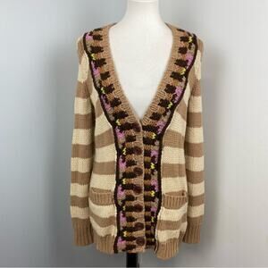 Anthropologie Sparrow Stripe Hopi Basket Cardigan Small Neutral Cottagecore